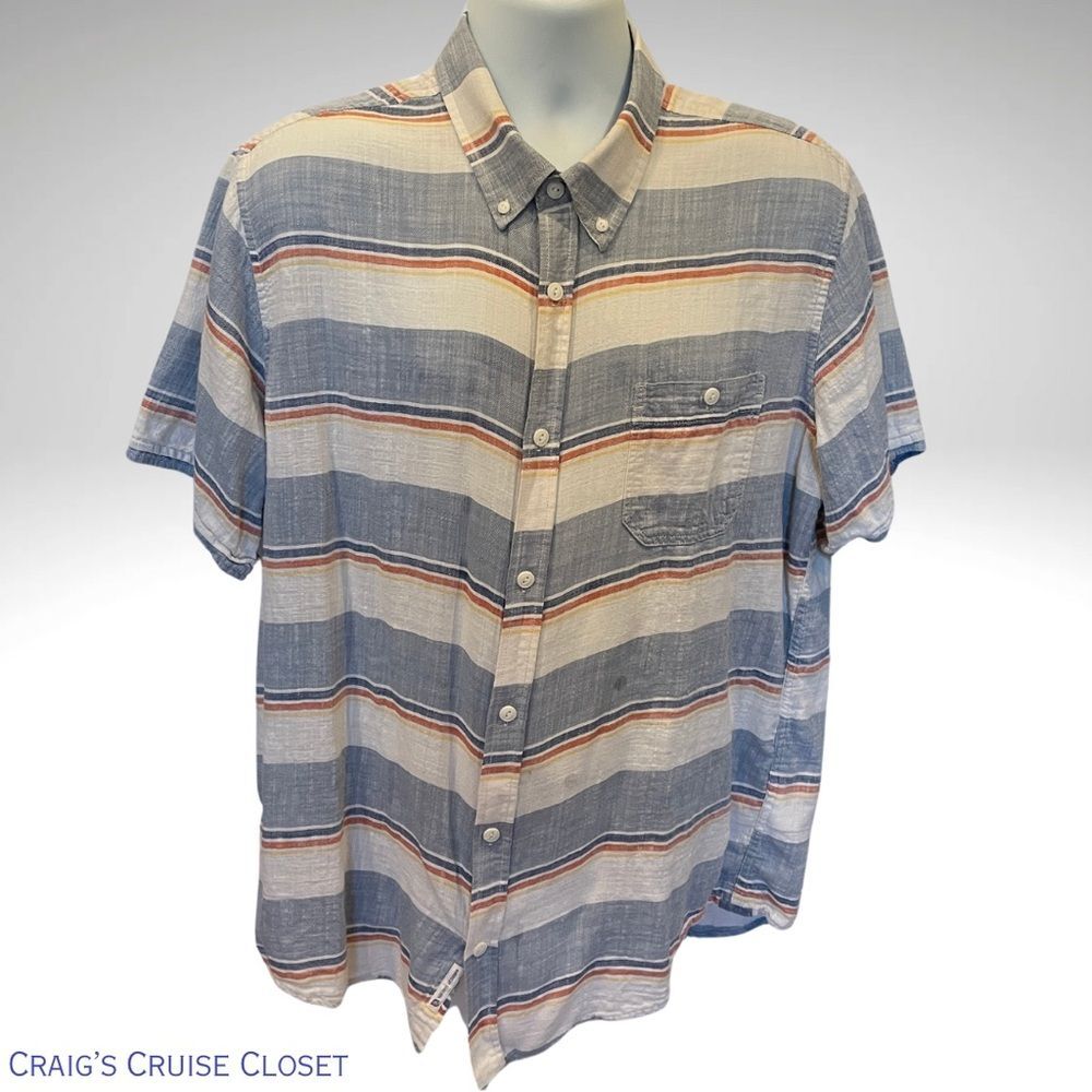 American Threads Blue and White Casual Button Down Striped Shirt Men's XL